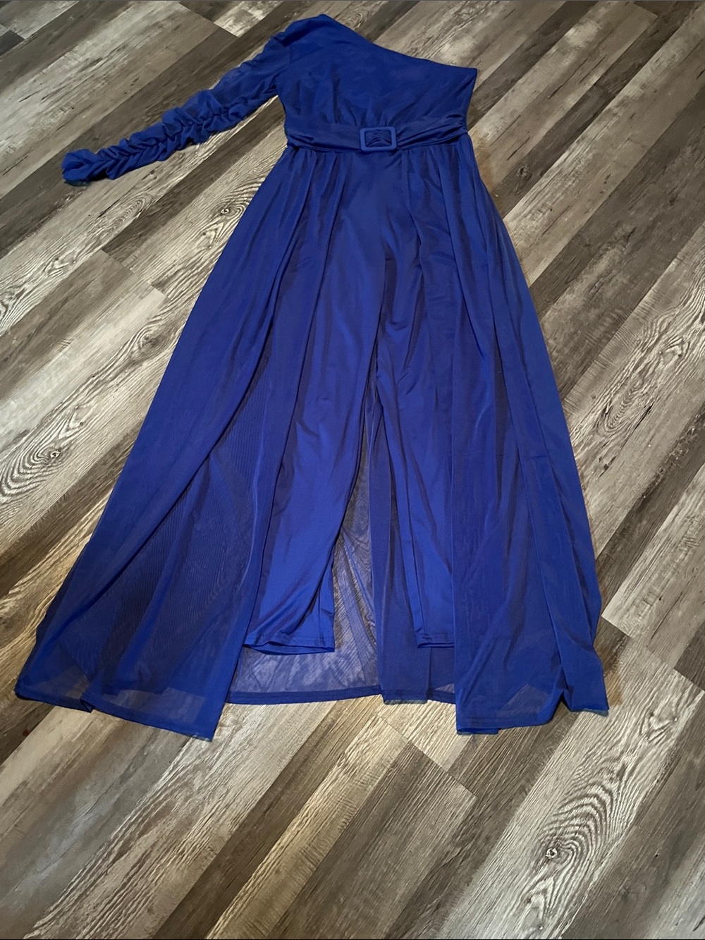 One-Shoulder Royal Blue Jumpsuit with Belt